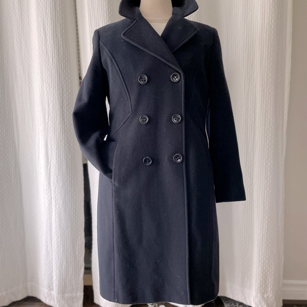 Navy Blue Wool Cashmere Blend Peacoat